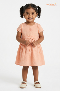 Girls Cotton Frock – Orange Bow Embroidery Baby Dress