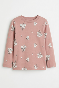 Girls Dusty Pink Floral Full Sleeve Cotton T-Shirt