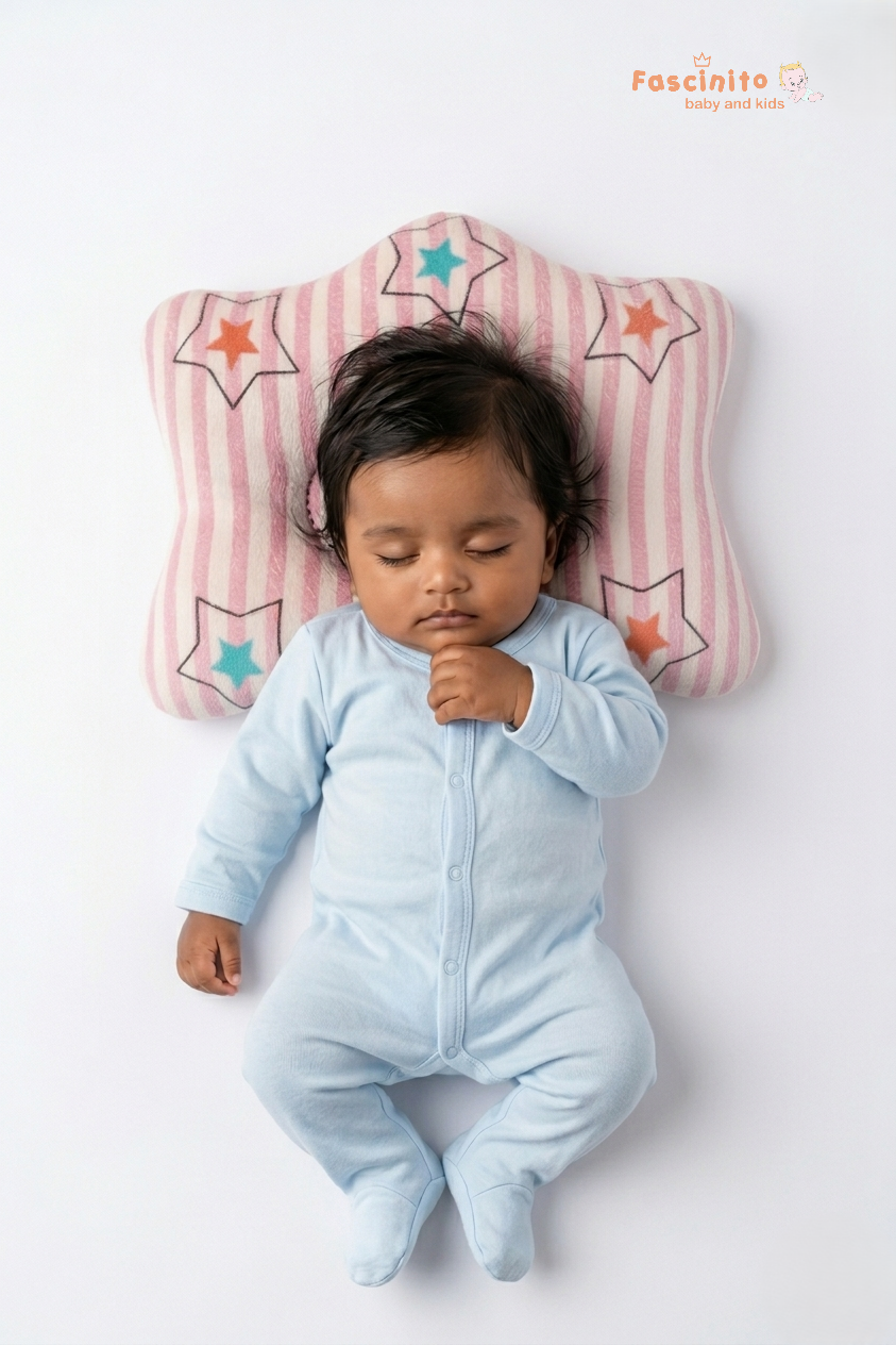 Baby Star Pillow – Soft Newborn Head Support Cushion (Pink)
