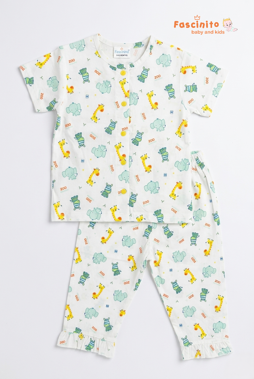 Girls Pyjama Set – Half White Animal Print Nightwear Set