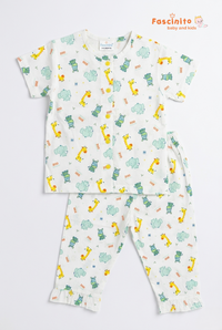 Girls Pyjama Set – Half White Animal Print Nightwear Set