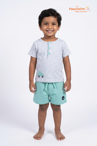 Boys T-Shirt & Shorts Set – Grey Green Cotton Coord Set