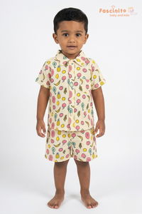 Boys Coord Set – Yellow Fruit Print Shirt & Shorts Set