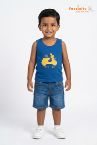Boys Sleeveless Top – Blue Scooter Print Cotton Vest