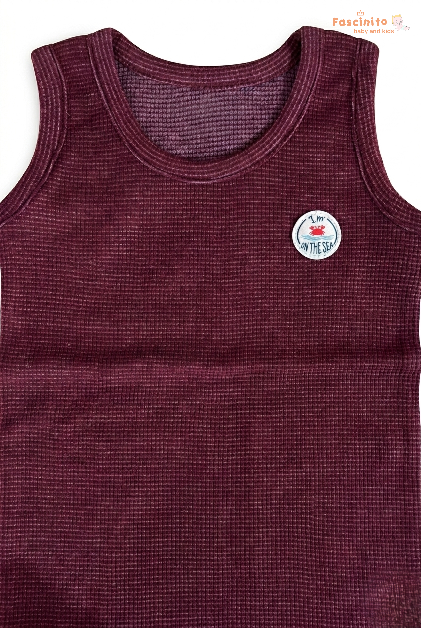 Boys Sleeveless Set – Grape Cotton Vest & Shorts Outfit
