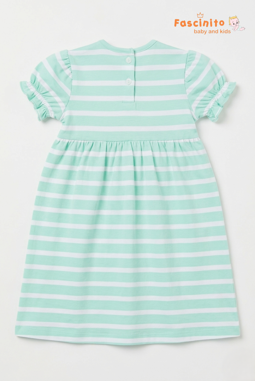 Girls Striped Frock – Mint Green Butterfly Embroidered Dress