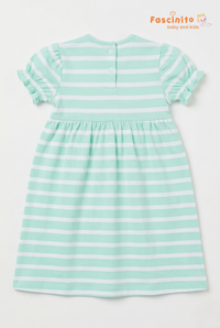 Girls Striped Frock – Mint Green Butterfly Embroidered Dress