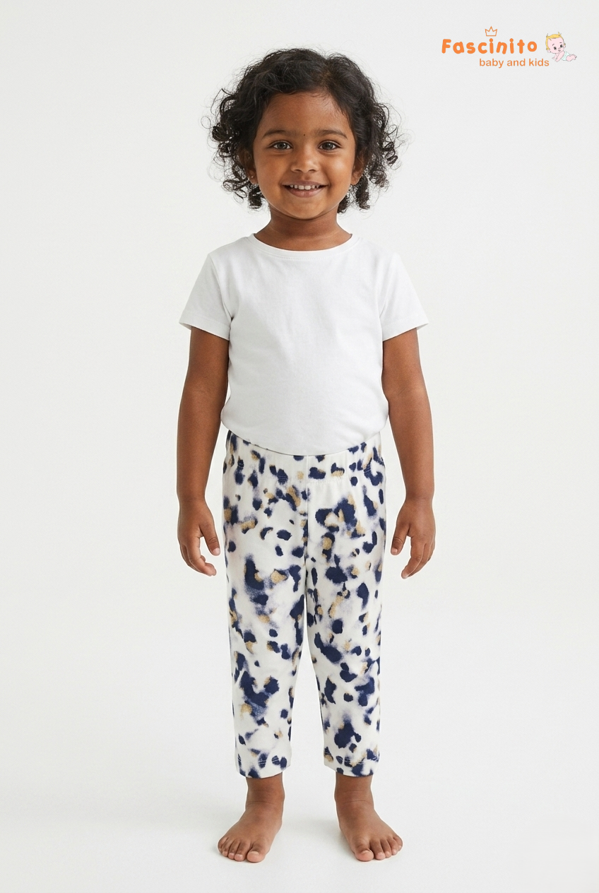 Girls Printed Pant – White Abstract Watercolor Pull-On Pant