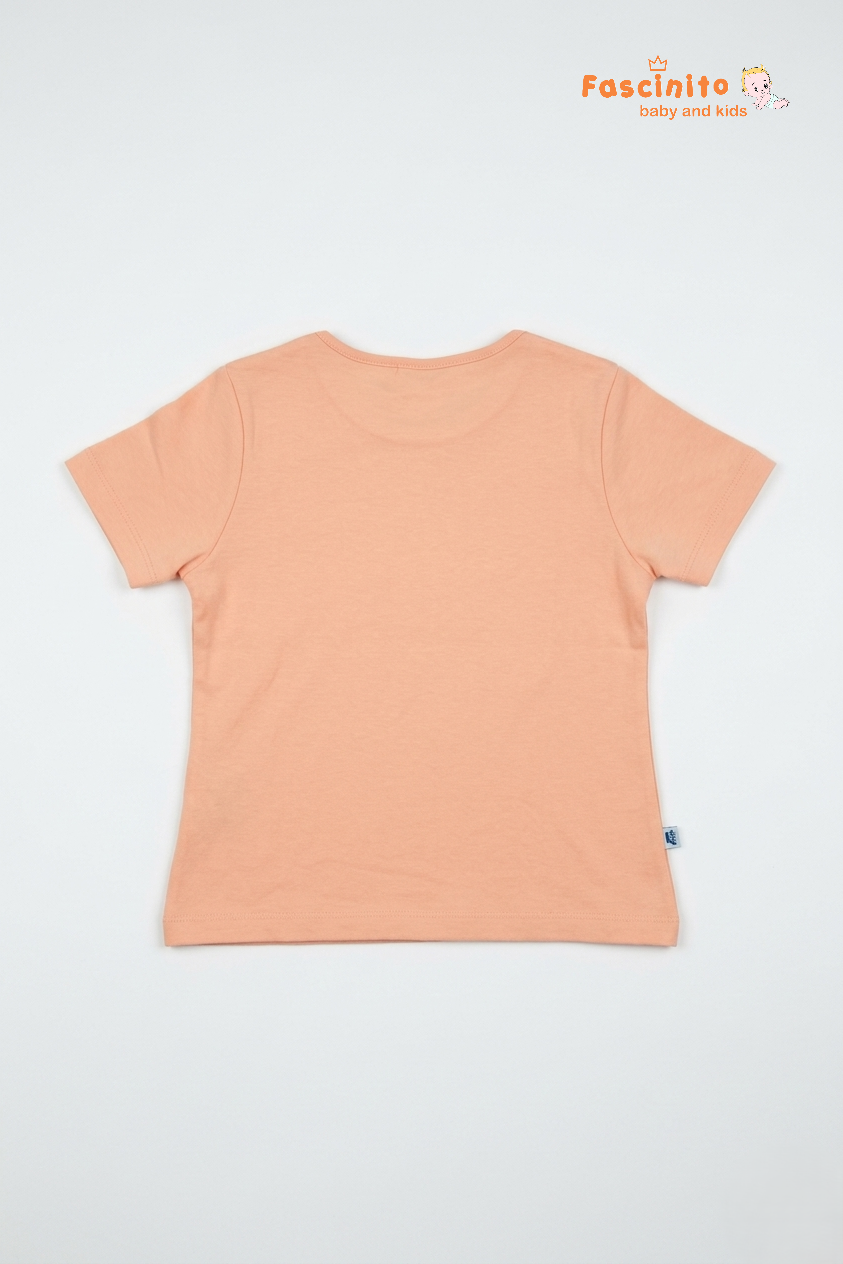 Girls Cotton T-Shirt – Light Orange Floral Print Casual Tee