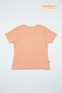 Girls Cotton T-Shirt – Light Orange Floral Print Casual Tee