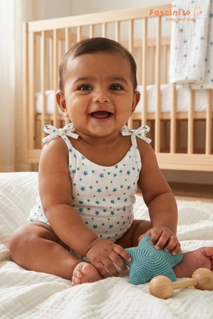 Baby Muslin Knotted Jabla – White Star Print Cotton Newborn Top