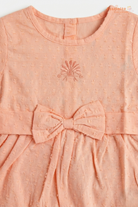 Girls Cotton Frock – Orange Bow Embroidery Baby Dress
