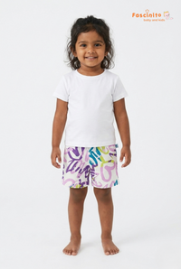 Girls Heart Print Shorts – White Graffiti Style Casual Shorts