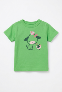 Girls Green Cute Animal Print Cotton T-Shirt