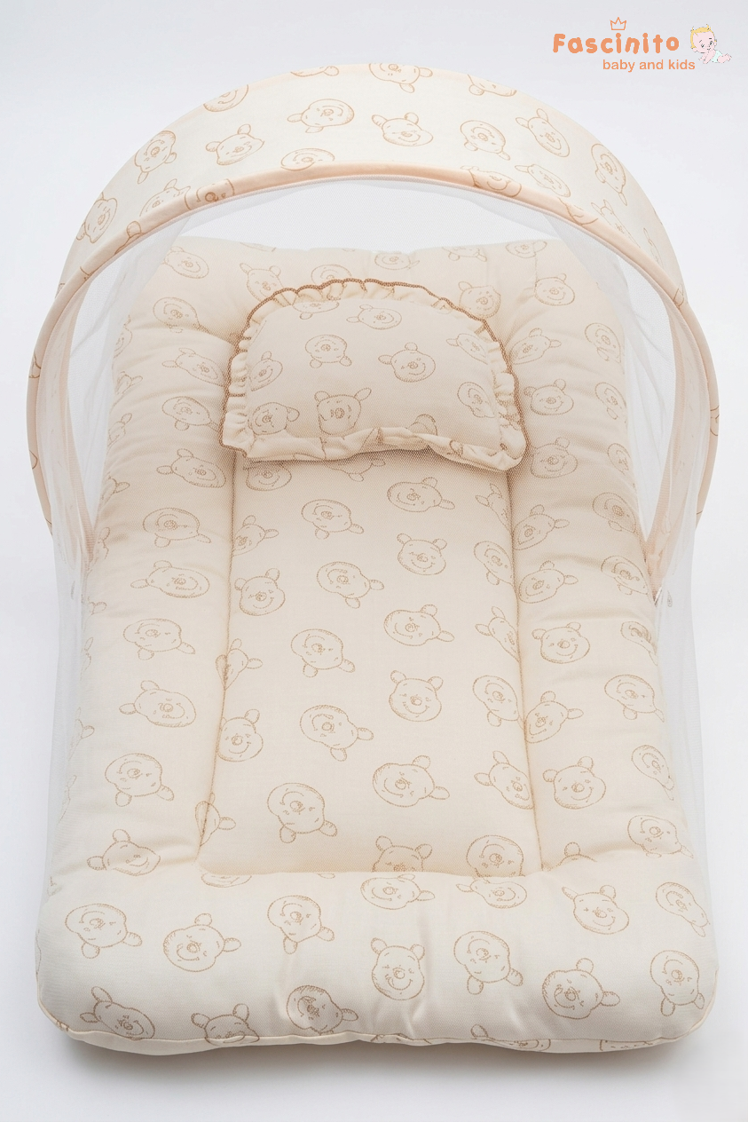 Baby Mosquito Bed – Foldable Portable Net Bed with Cushion (Beige)