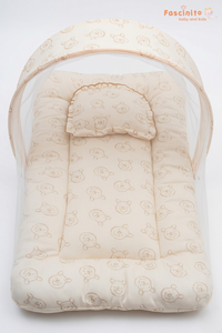 Baby Mosquito Bed – Foldable Portable Net Bed with Cushion (Beige)