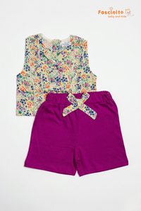 Girls Top & Bottom Set – Floral Sleeveless Top with Pink Shorts