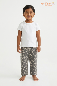 Girls Floral Print Pants – Grey Daisy Design Casual Wear