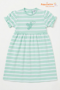 Girls Striped Frock – Mint Green Butterfly Embroidered Dress