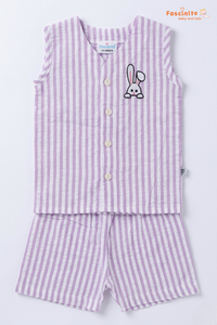 Baby Jhabla Set – Purple Striped Sleeveless Top & Shorts