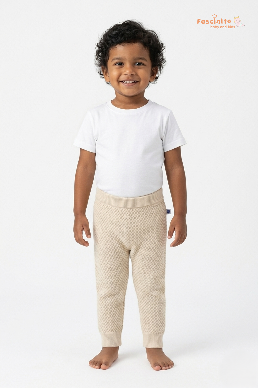 Baby Sweater Pants – Woolen Knit Winter Pants (Beige)