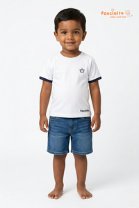 Boys Cotton T-Shirt – White Raglan Style Fascinito Print Tee
