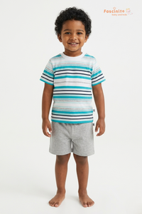 Boys T-Shirt & Shorts Set – Blue & Grey Cotton Outfit