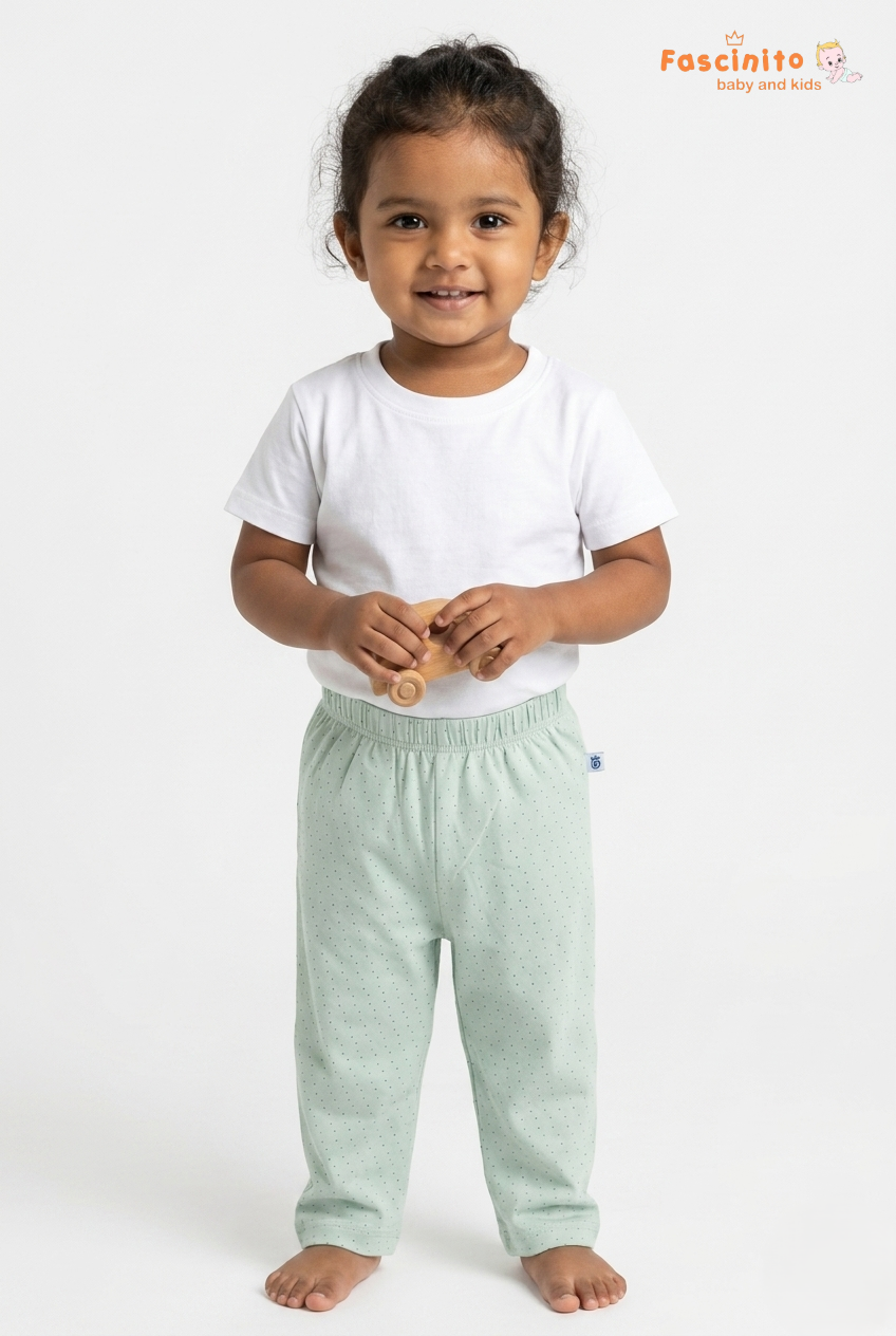 Girls Printed Pant – Pista Green Micro Dot Cotton Pant