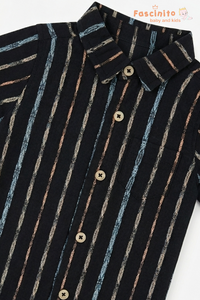 Boys Cotton Striped Shirt – Black Casual Kids Shirt