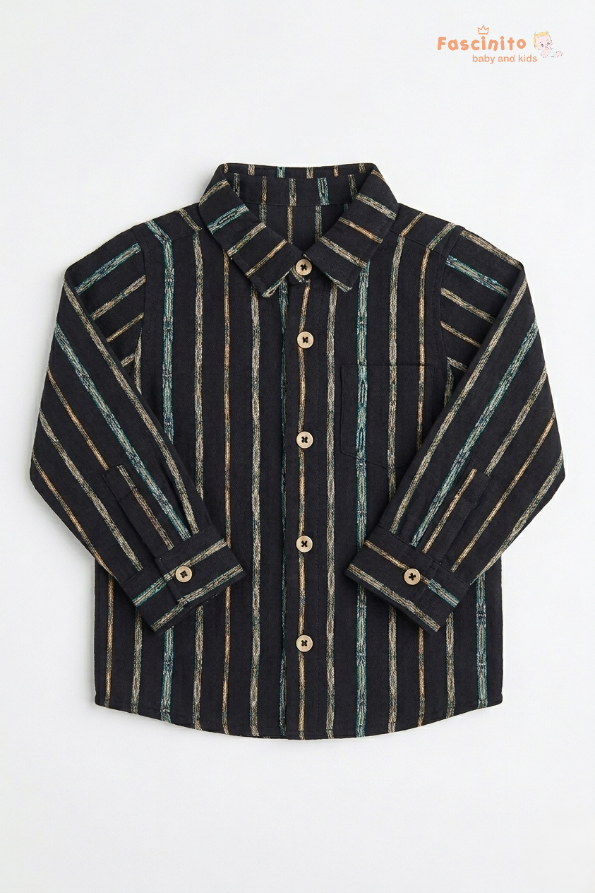 Boys Cotton Striped Shirt – Black Casual Kids Shirt