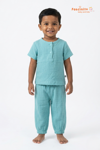 Boys Muslin Co-ord Set – Seafoam Green Cotton Outfit