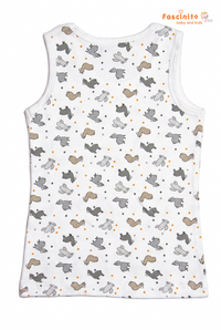 Boys Sleeveless Top – White Animal Print Cotton Vest