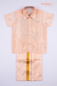 Boys Dhoti Set – Gold Silk Look Ethnic Wear with Zari Border
