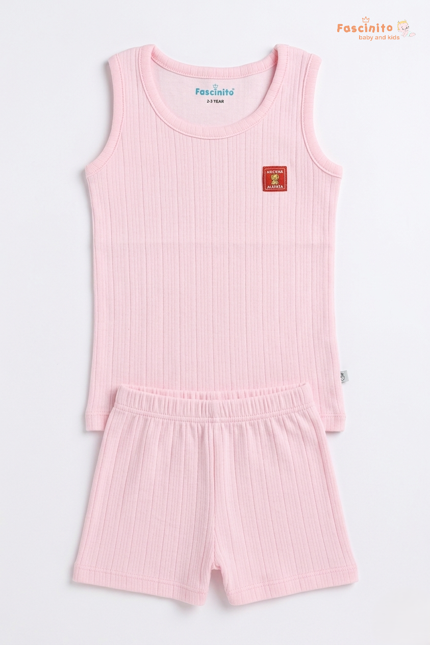 Boys Sleeveless Set – Cotton Vest & Shorts Summer Outfit (Pink)