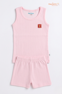 Boys Sleeveless Set – Cotton Vest & Shorts Summer Outfit (Pink)