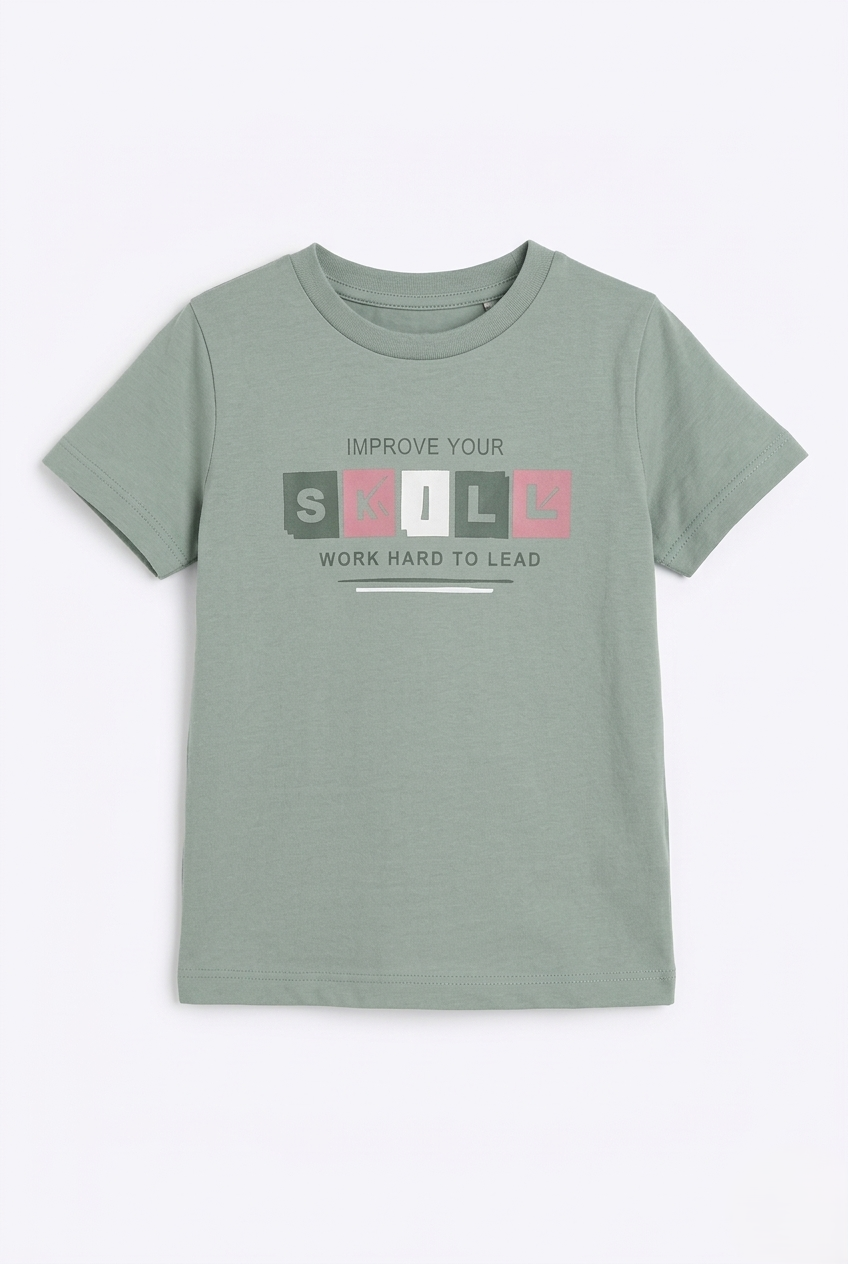 Boys Sage Green Graphic Cotton T-Shirt