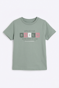Boys Sage Green Graphic Cotton T-Shirt