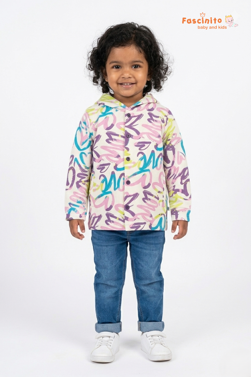 Girls Hoodie – White Cotton Blend Casual Wear