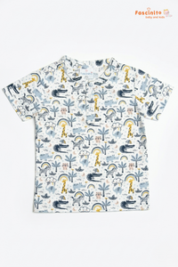 Boys Cotton T-Shirt – White Jungle Print Casual Tee