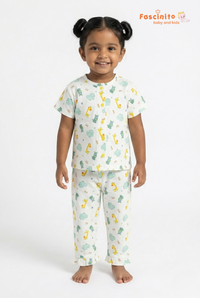 Girls Pyjama Set – Half White Animal Print Nightwear Set