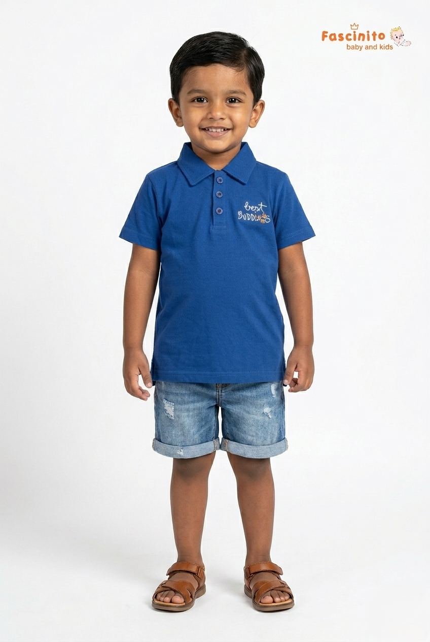 Boys Polo T-Shirt – Blue Cotton Collared Casual Tee