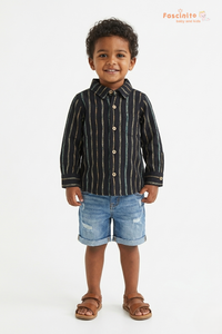Boys Cotton Striped Shirt – Black Casual Kids Shirt