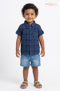 Boys Cotton Check Shirt – Navy Blue Casual Kids Shirt