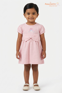 Girls Cotton Frock – Pink Bow Embroidery Baby Dress