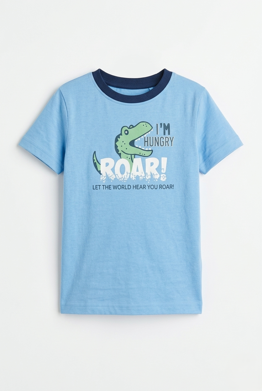 Boys Blue Dinosaur Roar Graphic Cotton T-Shirt