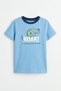 Boys Blue Dinosaur Roar Graphic Cotton T-Shirt