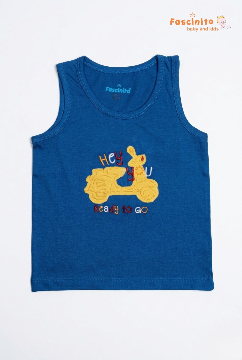Boys Sleeveless Top – Blue Scooter Print Cotton Vest