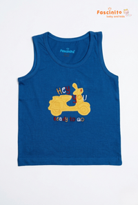 Boys Sleeveless Top – Blue Scooter Print Cotton Vest