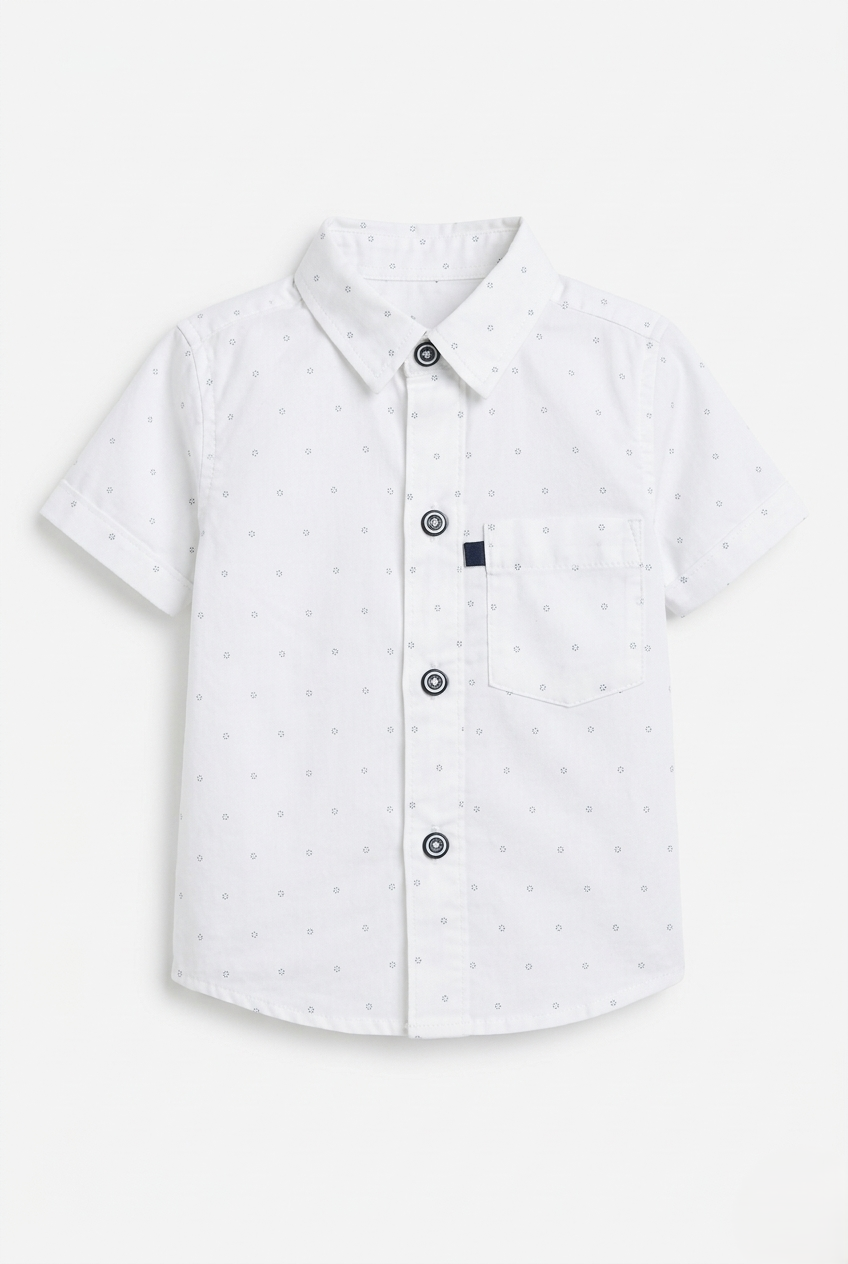 Boys White Polka Dot Cotton Shirt (Half Sleeve)