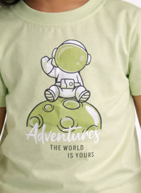 Boys Light Green Astronaut Graphic Cotton T-Shirt